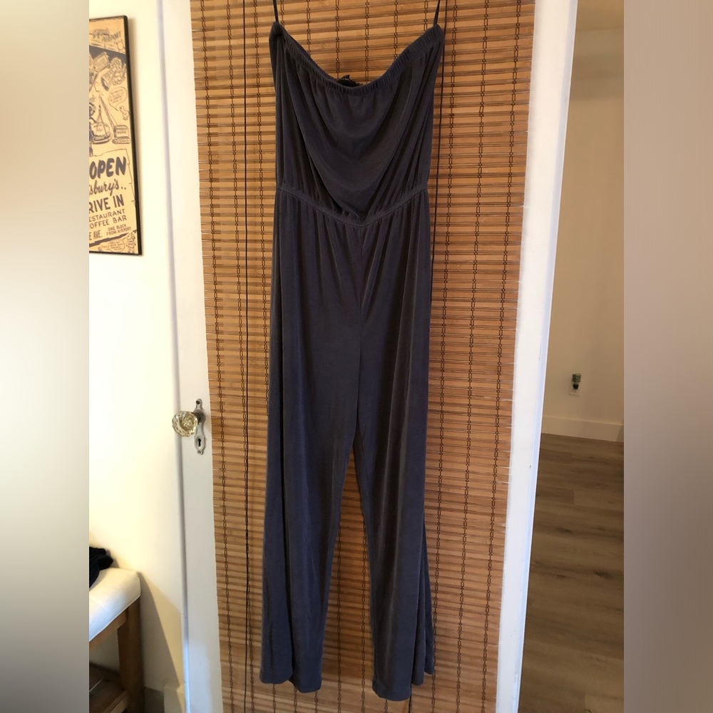 Grey blue strapless jumpsuit